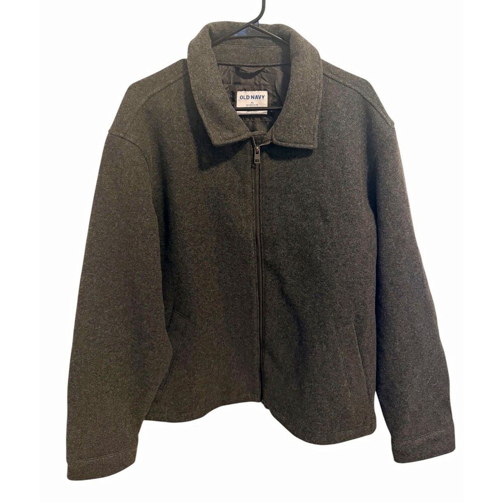 Old Navy Men's Gray Wool Lined Full Zip Short Jacket Point Collar Solid XL
